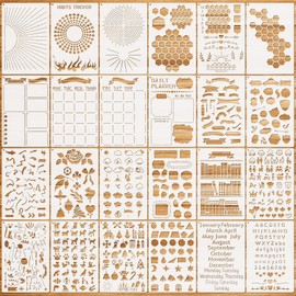 OOTSR 24 PCS Journal Stencils, A13 Journal Accessories for Planner Bookmark Notebook Bullet Diary Album Scrapbook DIY, Drawing Painting Templates for Journaling Scrapbooking Art Decor, 8.3x5.5 in