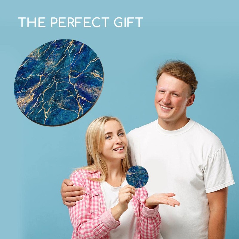 1 x Round Coaster - Navy Blue Marble Stone Effect