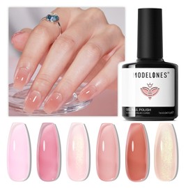 modelones modelones Gel Nail Polish, 6 Colors Jelly Gel Polish Nude Pink Gel Neutral Nail Art Design Translucent Hema Free Gel Polish Set Soak Off Uv Nail Lamp Vegan Nail Polish Manicure DIY Home for Women
