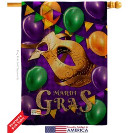 Breeze Decor Mardi Gras Balloons Burlap Garden House Flags Kit Spring Carnival Festival Masquerade Celebration Season Holiday French Small Decorative Gift Yard Banner Double-Sided Made in USA 28 X 40