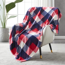 SOCHOW Flannel Fleece Blanket 127cm×150cm, All Season Plaid Red/Blue Blanket for Bed, Couch,Car
