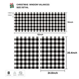Deztibos Buffalo Check Tiers and Valances Set Black and White Farmhouse Kitchen Window Curtain Rod Pocket Window Treatment Decor Curtain