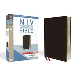 NIV, Thinline Bible, Large Print, Bonded Leather, Black, Red Letter Edition