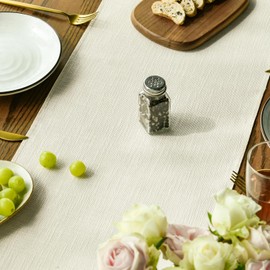 Artoid Mode Beige Boho Rural Rustic Farmhouse Tassel Table Runner, 33x243 cm Spring Kitchen Dining Table Decoration Wedding Holiday Party Decor