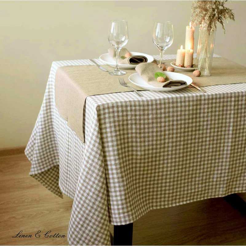 Linen & Cotton Gingham Tablecloth Estella - 100% Linen, White