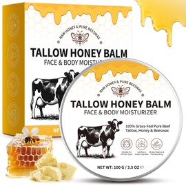 Beef Tallow Skin Care, 100g Tallow Face Cream Moisturiser, 100% Natural Tallow and Honey Cream for Face, Body, Hands, Deeply Nourishing Organic Grass-Fed Tallow Balm, Anti-Aging Skincare