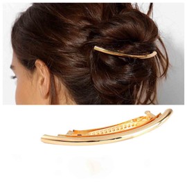 Jugielu Simple Hair Clips Gold Metal Hair Barrettes Curved Clip Barrette Long Bar Hairclips Barrette Decorative Metal Hair Accessories Jewelry for Women Headdress(Gold2)