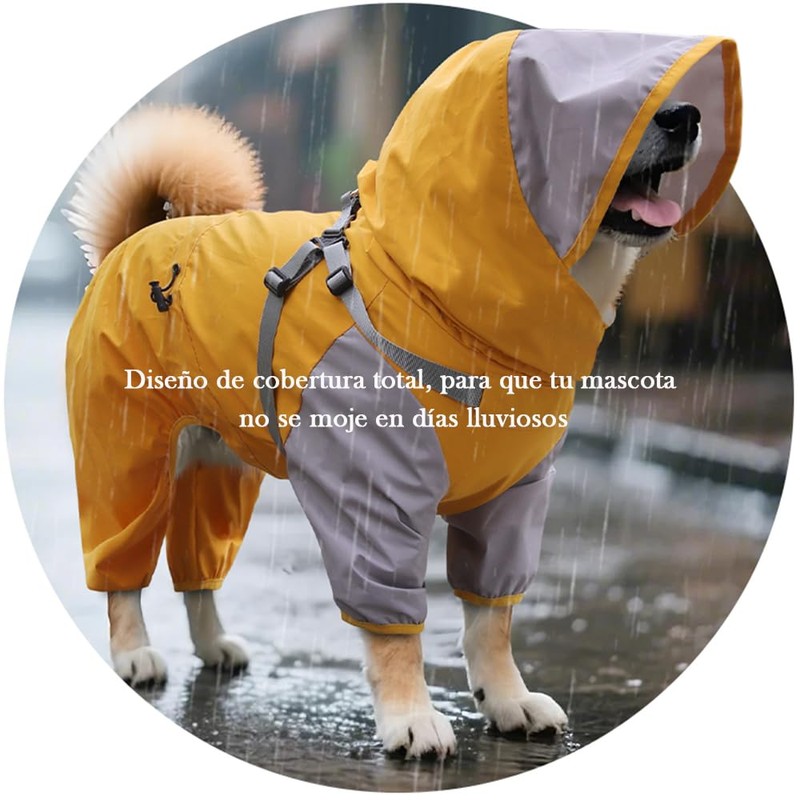 JIEYOUTA Impermeable para Perros, con Capucha Desmontable, Chaqueta y Impermeable