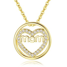 Yienate Gold Mom Necklace Choker Heart CZ Crystal Hoop Pendant Necklace Chain Mum Love Crystal Necklace Charm Birthstone Jewellery Gift for Women Girls