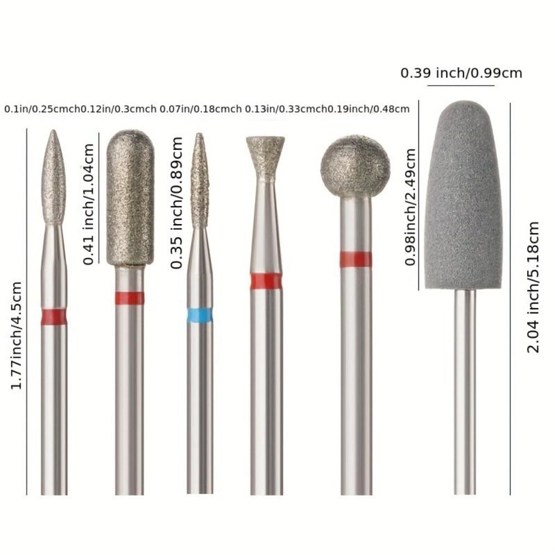 6pcs/set Diamond Sand Nail File Drill Cuticle Polishing Bit Nail
