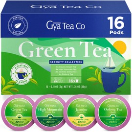 Gya Tea Co Green Tea Gift Set (16 ct) - Assorted Tea Pod Variety Pack with High Mountain, Jasmine, Oolong & Green 4 Flavors for Refresh & Wellness