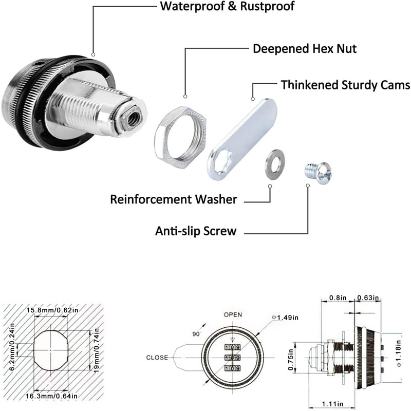 2pcs Combination Cam Lock, Black 3 Digit Password Coded Lock