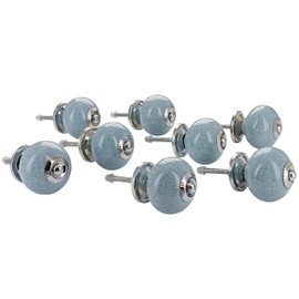 G Decor Blue-Grey Crackle Handmade Design Round Ceramic Door Knobs, Vintage, Shabby Chic, Interior Furniture, Cabinet Wardrobe Cupboard Drawers Pulls Handles (8-Pack)