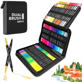 80 Colores Plumones Doble Punta Pencil,Plumones para Colorear No Tóxicos,Marcadores Base De Agua, adecuada para pintar, caligrafía y escritura. (80 colores)