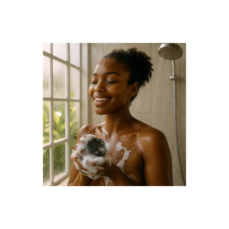 Jabón corporal exfoliante con coco y carbón, de African Black