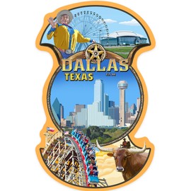 Die Cut Sticker Dallas, Texas, Montage, Contour Vinyl Sticker 1 to 3 inches (Waterproof Decal for Cars, Water Bottles, Laptops, Coolers), Small