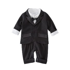 Lito Angels Tuxedo Romper Bodysuits One-Piece Gentleman Wedding Suit with Blazer for Baby Boys, Black, black