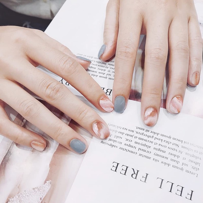 ins style 24pcs grey nail tips marble nails for sweet