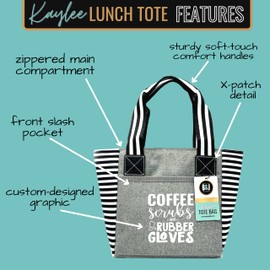 Brooke & Jess Designs Cute Lunch Bags for Women - Insulated Lunch Tote for Work - Great gift idea for Nurse, Teacher, Grandma, Mom, Aunt (Coffee Scrubs Gray)