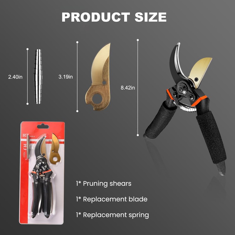 8.3” Secateurs, Bypass Pruning Shears with Replacement Blades and Springs,