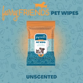 FurryFriends Pet Wipes | Unscented | Hypo-allergenic | Alcohol Free| Deodorizing | Removes Loose Hair & Dirt | Incredibly Clean | 8 Pack