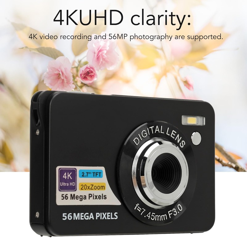Digital Camera, 56MP 4K Video 20x Zoom, 2.7 inch LCD