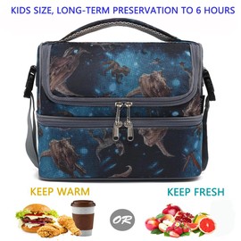 FlowFly Double Decker Cooler Insulated Lunch Bag Large Tote for Boys, Girls, Men, Women, With Adjustable Strap, MyDinosaur