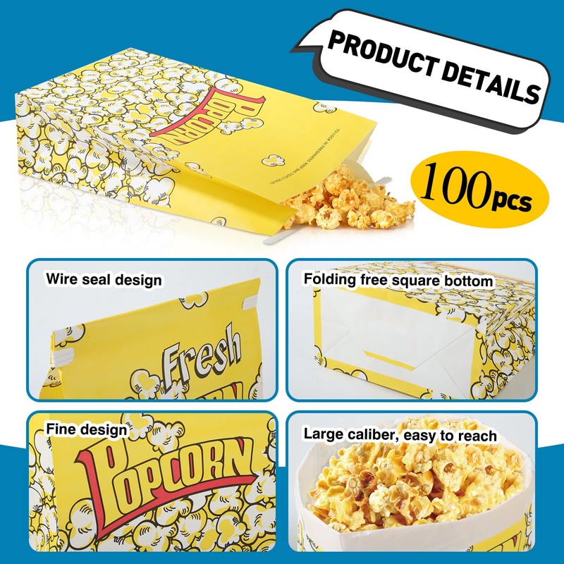 Bakbania 100 Pack Popcorn Bags 11.4x6.1x3.1 Inch Paper Popcorn Food