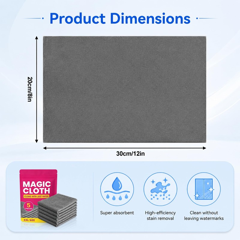 5-Pack Magic Cleaning Cloth, Lint-Free Microfiber Cleaning Cloths