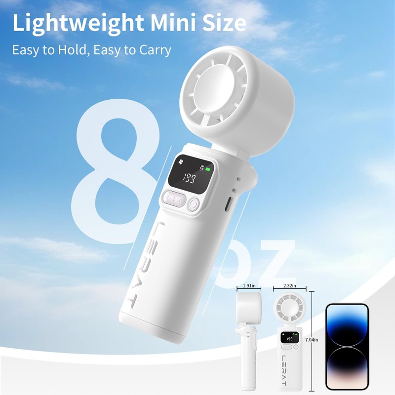 Lerat Portable Handheld Turbo Fan, 5-Speed Wind, Battery Operated, 3-in-1