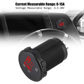 Digital Ammeter 12-24V Round Panel Red LED Display Amp Voltmeter Gauge IP67 Waterproof Voltage Meter Tester for Car Motorcycle Truck Boat Marine