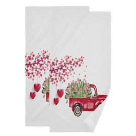 Happy Valentine's Day Love Truck Hand Bath Towel Highly Absorbent Soft Hanging Towels Red Pink Heart Flowers Mother¡¯s Day Kitchen Dish Towel Set Washcloth 2pcs