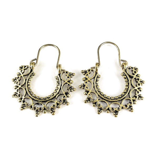 antiqued Gold earrings small hoops filigree medallion earrings door knocker