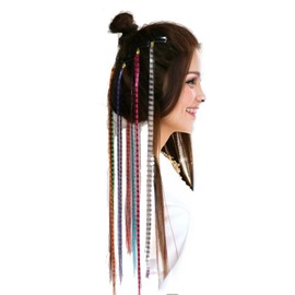 LeeWin 12 Strands 18" Printed Color Synthetic Feather Hair Extension One Clip on Hair Extensions Straight Colored Hair Pieces Hair Accessories for Woman