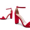 DREAM PAIRS Womens Hi-Chunk High Heel Pump Sandal Red Suede