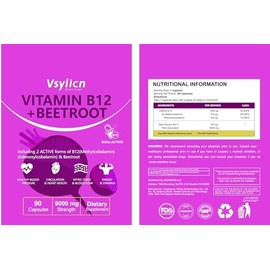 Beetroot & Vitamin B12 Complex - 9000mg Beetroot Extract & 1000mcg Dual B12 (Methylcobalamin & Adenosylcobalamin) - Energy & Immune Support - Red Blood Cell Production - 90 Capsules