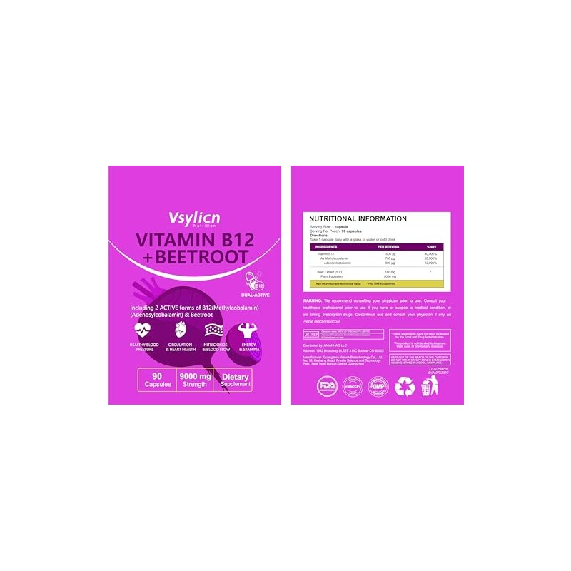 Beetroot & Vitamin B12 Complex - 9000mg Beetroot Extract &