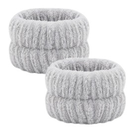 Wristbands for Face Cleansing, Water Absorbent, Prevents Wet Sleeves, Wrist Band, Sleeve Stop, Prevents Water Wet, 1 Pair Fluffy, Elastic (Gray)