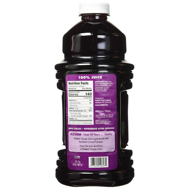 Kedem 100% Pure Kosher Concord Grape Juice, 64oz Bottle