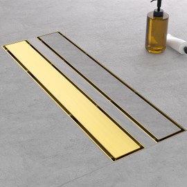 EBYTE EBYTE 24-Inch Brushed Gold Linear Shower Drain, 304 Stainless Steel Long Linear Drain with Tile Insert Grate, Rectangle Shower Floor Drain with Leveling Feet, Hair Strainer
