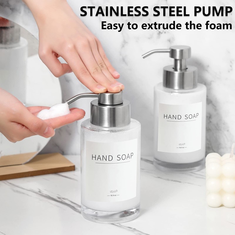 Foaming Soap Dispenser Set, 12 Oz Glass Hand Soap Dispenser