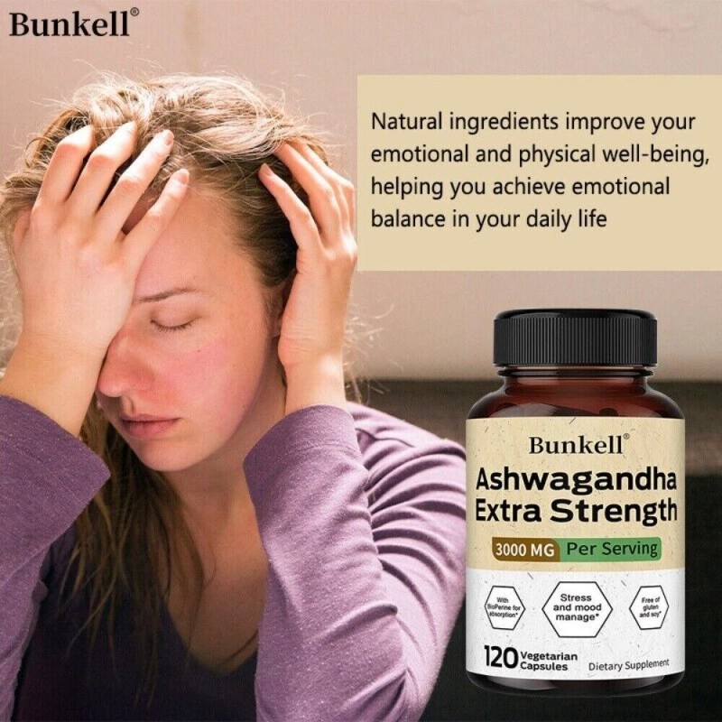 Bunkell Ashwagandha Capsules with BioPerine for Absorption Stress and Mood