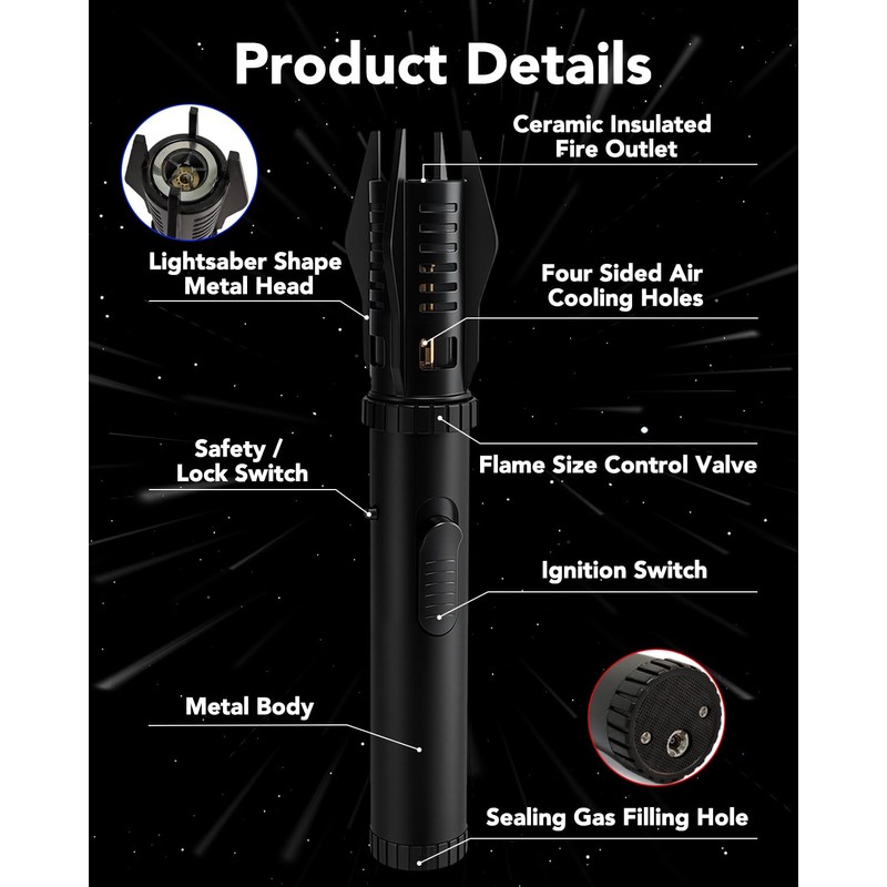 Lamsen Torch Lighter – Butane Refillable Kitchen Torch, Straight &