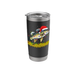 Xmas Lights Santa Hat Walleye Fish Fishing Christmas Stainless Steel Insulated Tumbler