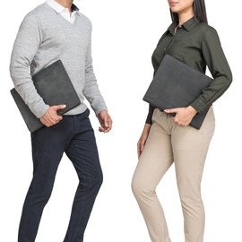 STILORD 'Scott' Vintage Leather Document Folder | 12.2 Inch Writing Portfolio | Premium A4 Leather Conference Folder Briefcase with Zipper for Business and Office, Colour:Carbon - Grey