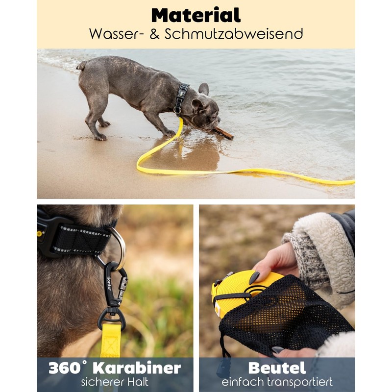 lionto Weatherproof Recall Lead with 360° Safety Carabiner, 20 m,