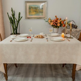 GLORY SEASON Textured Rectangle/Oblong Tablecloth Jacquard Fabric Solid Beige Table Cover for Event Holiday Kitchen Dining Farmhouse Decor 55x70 Inch