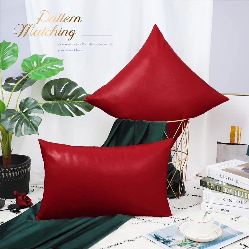 BRAWARM Faux Leather Throw Pillow Covers 12 X 20 Inches