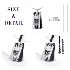 Feilok Men's Pendant Necklace Skeleton Flame Pendant Stainless Steel Dog Tag Men's Necklaces Hip Hop Chain Silver Military Style, Metal