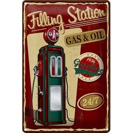 Schild Blech -Made in Germany- Gasoline filling 20x30cm station gas 24/7 Retro Metall Deko Blechschild